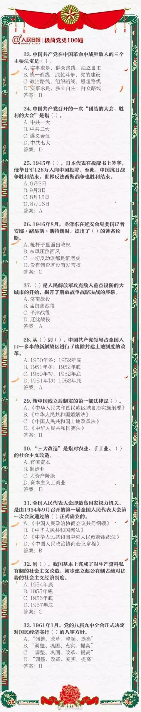 漲知識！極簡黨史100題，你能做對幾道？